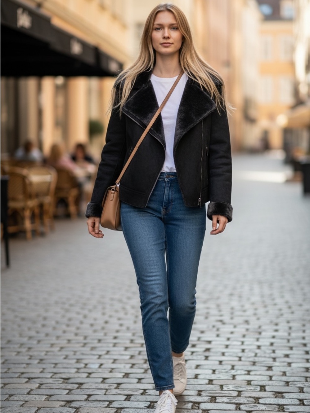 AQUA Women's Black Faux-Shearling Moto Jacket - Classic Winter Coat